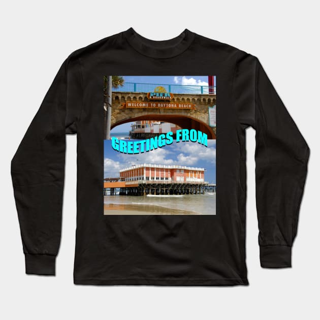 Daytona Beach Florida custom postcard A Long Sleeve T-Shirt by dltphoto